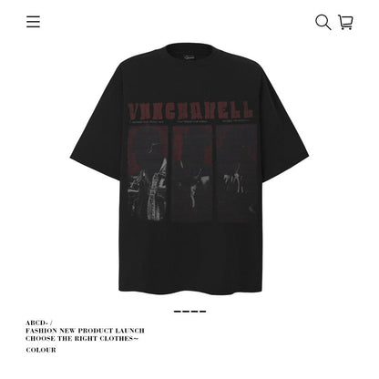 American vintage street T-shirt retro men's loose top
