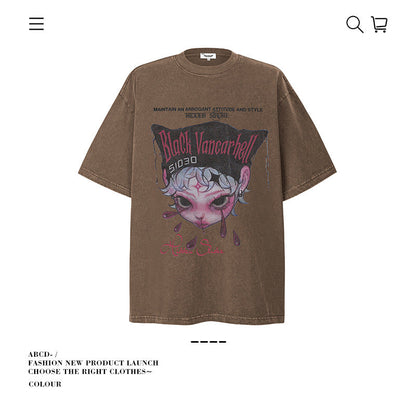 American vintage street T-shirt pure cotton men and women loose