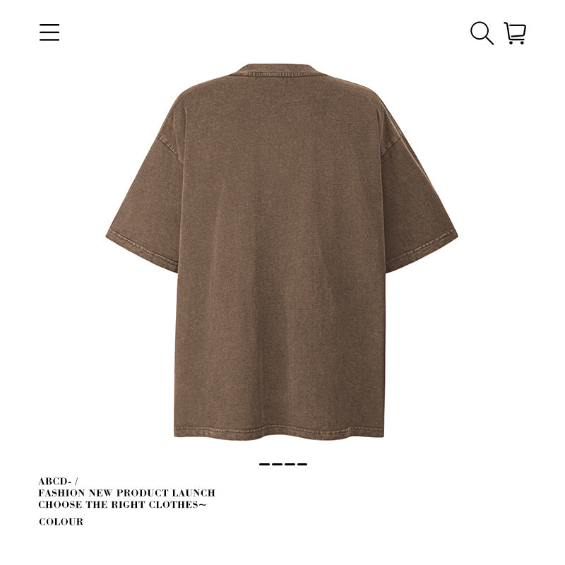 American vintage street T-shirt pure cotton retro men's and women's summer loose half sleeves