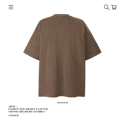 American vintage street T-shirt pure cotton retro men's and women's summer loose half sleeves