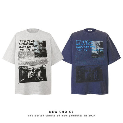 American vintage street T-shirt retro men's summer loose casual half-sleeved shirt