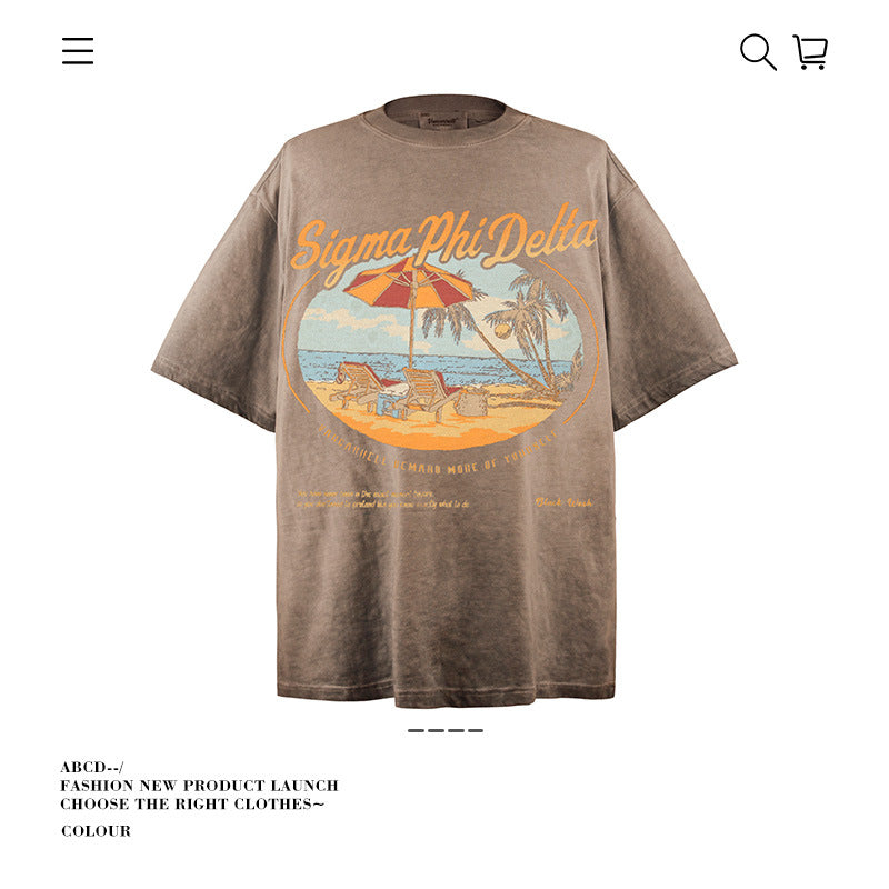 American vintage street T-shirt pure cotton retro men's and women's summer loose