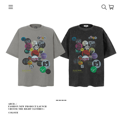American vintage street T-shirt pure cotton retro men's and women's summer loose