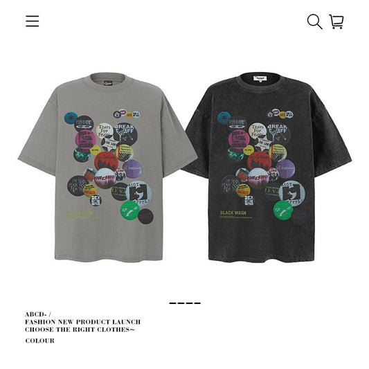 American vintage street T-shirt pure cotton retro men's and women's summer loose
