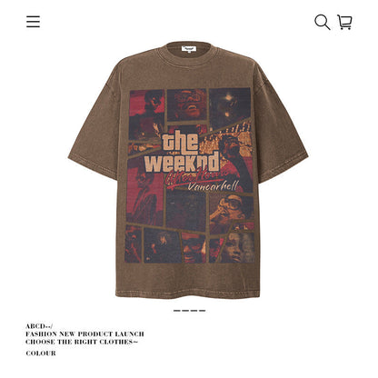American vintage street T-shirt pure cotton retro men's and women's summer loose