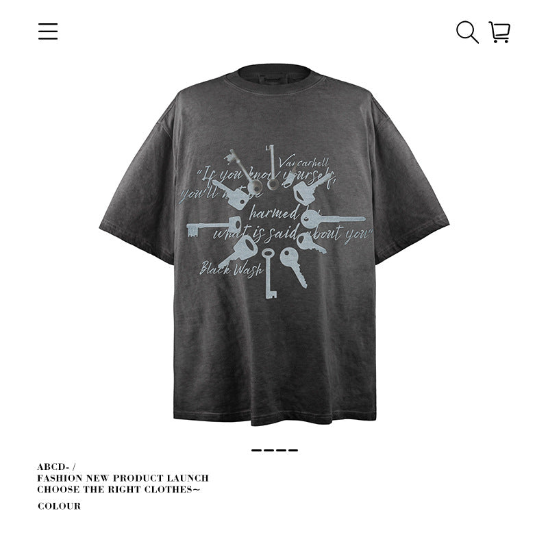 American vintage street T-shirt pure cotton men's and women's summer loose half-sleeves