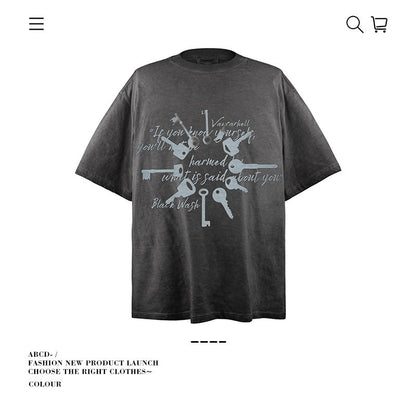 American vintage street T-shirt pure cotton men's and women's summer loose half-sleeves