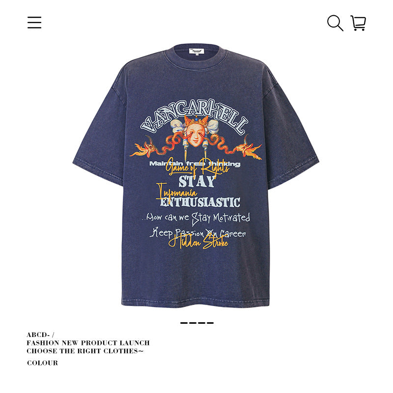 American vintage street T-shirt pure cotton retro men's and women's summer loose