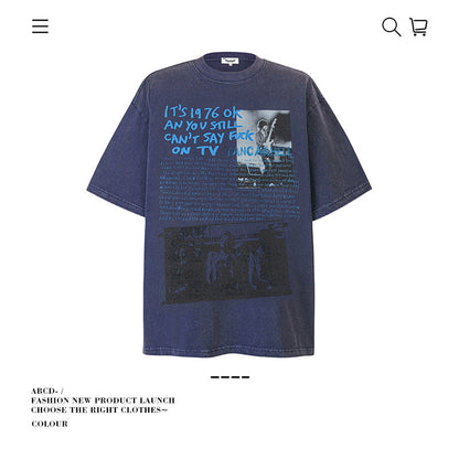 American vintage street T-shirt large size retro men's summer loose