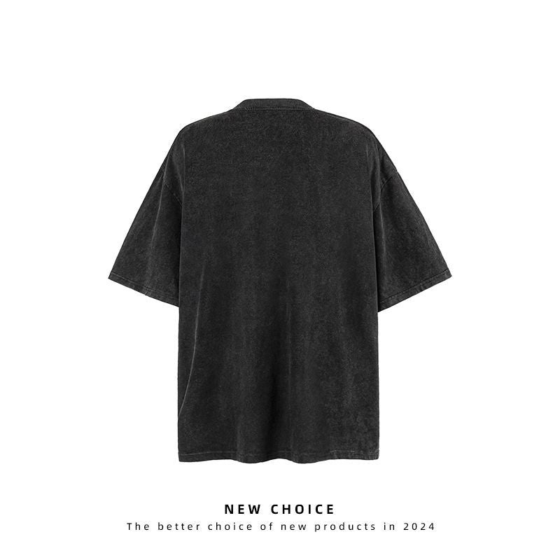 American vintage street T-shirt retro design men's summer loose half-sleeved shirt
