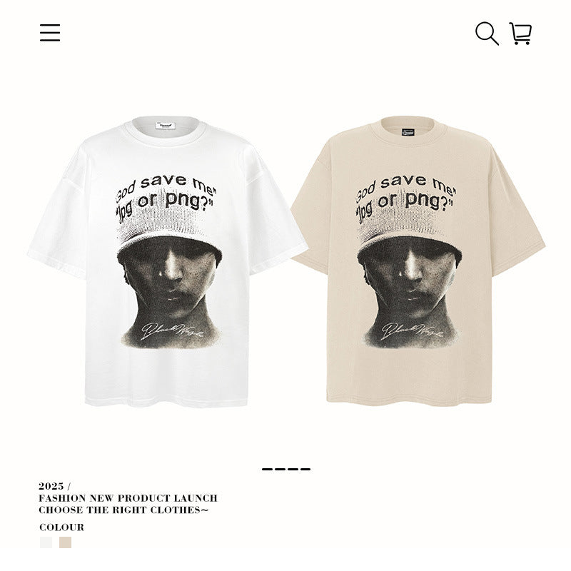 American vintage street T-shirt loose vintage cotton summer boys
