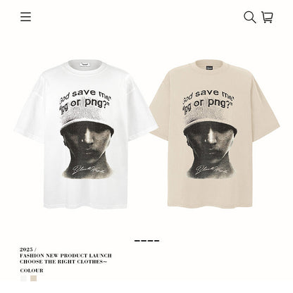 American vintage street T-shirt loose vintage cotton summer boys