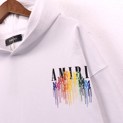 Amiri Hoodie OW Rainbow Letter Pattern Pullover Hooded Sweater