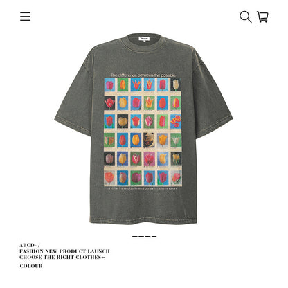 American vintage street T-shirt pure cotton men's and women's summer loose half-sleeves