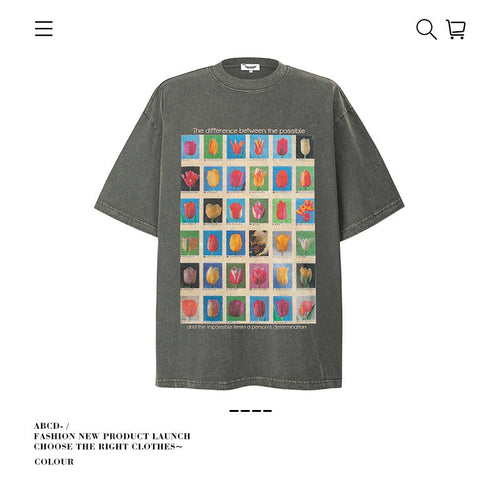 American vintage street T-shirt pure cotton men's and women's summer loose half-sleeves