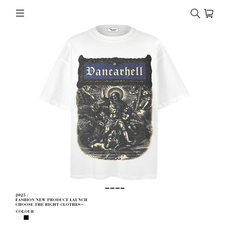 American vintage street T-shirt black summer loose