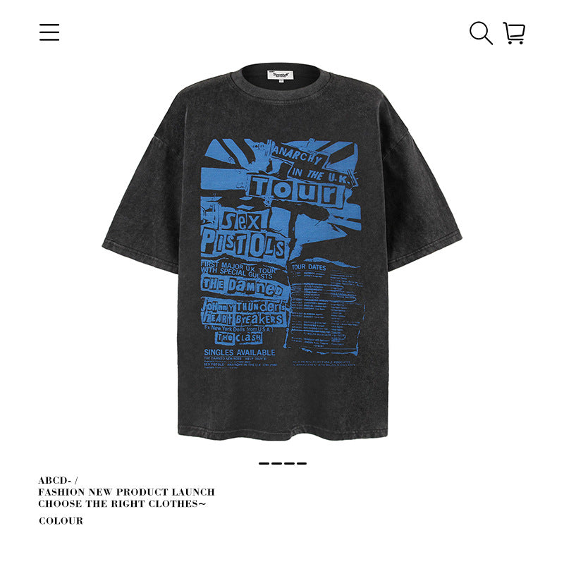 American vintage street T-shirt pure cotton retro men's and women's summer loose