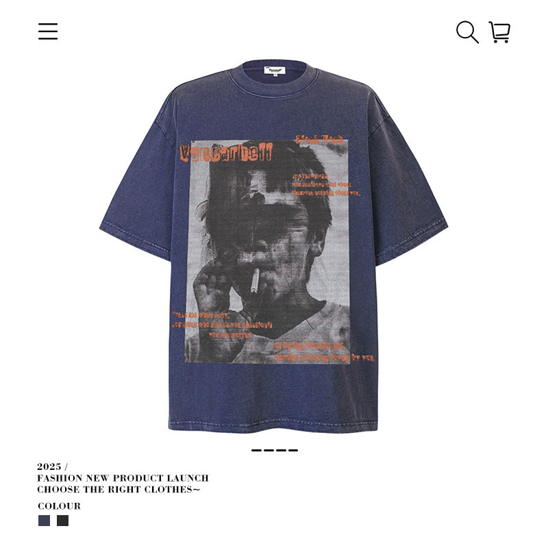 American vintage street T-shirt summer loose cotton men's clothing