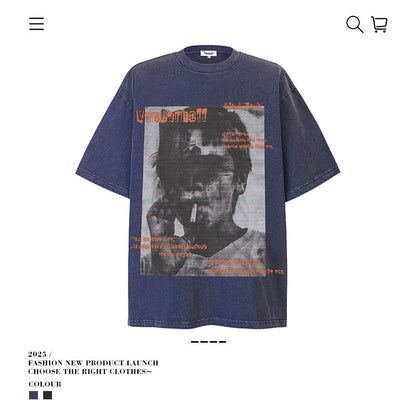 American vintage street T-shirt summer loose cotton men's clothing