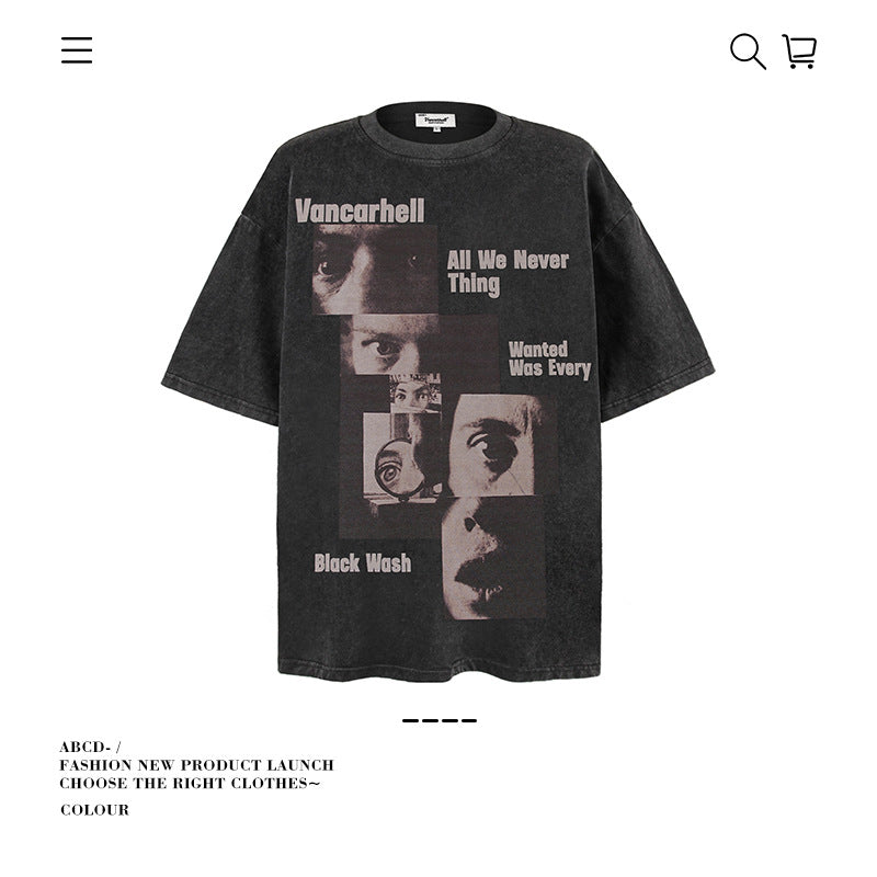 American vintage street T-shirt men's loose spring and summer half-sleeved shirt