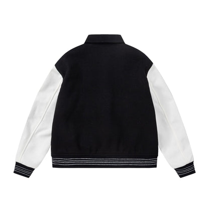 Amiri Jacket Autumn/Winter AMI Bone Towel Embroidered Lapel Baseball Jacket Men's and Women's