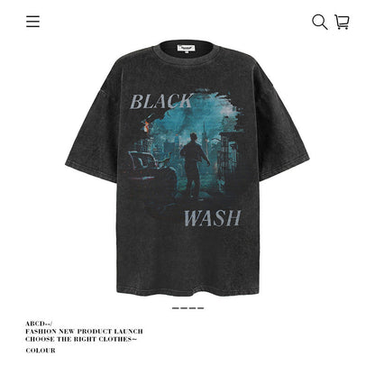 American vintage street T-shirt pure cotton retro men's and women's summer loose