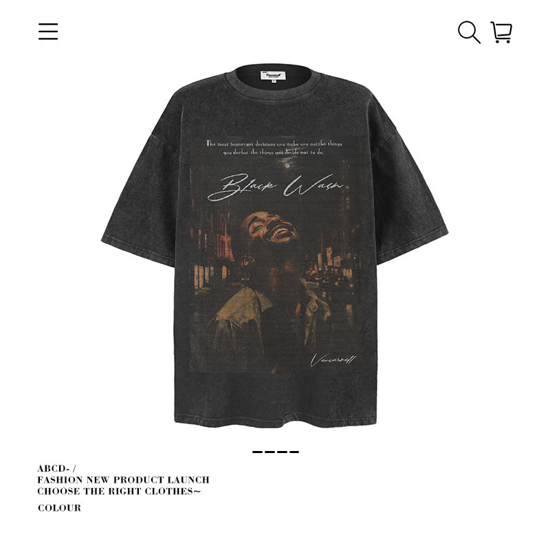 American vintage street T-shirt men's loose spring and summer half-sleeved shirt