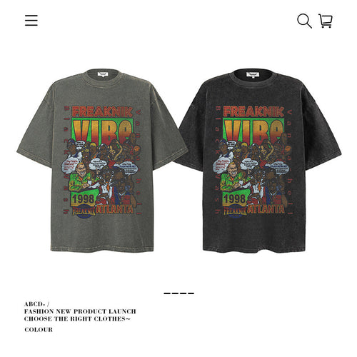 American vintage street T-shirt pure cotton men's and women's summer loose