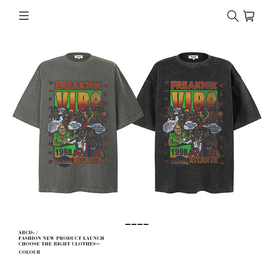 American vintage street T-shirt pure cotton men's and women's summer loose