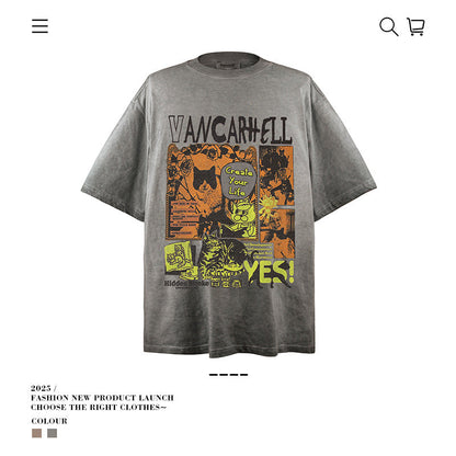 American vintage street T-shirt vintage men's summer loose half sleeve