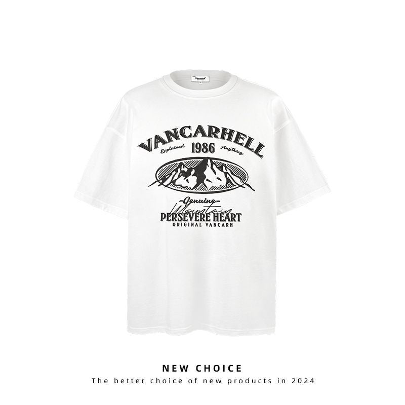 American vintage street T-shirt retro men's summer loose half sleeve