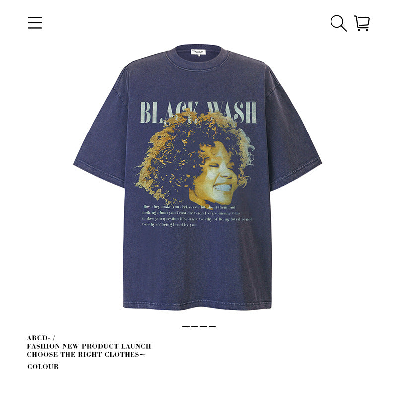 American vintage street T-shirt pure cotton retro men's and women's summer loose