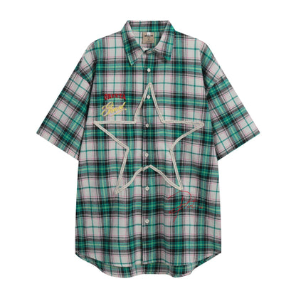 After Prom Shirt Oreeta Mall Summer Short Sleeve Shirt High Street All-Matching Embroidered Plaid
