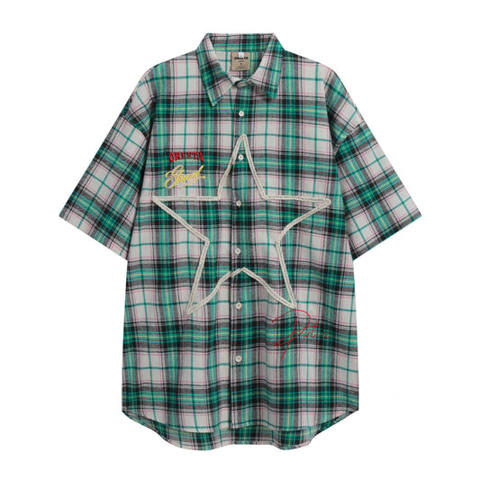 After Prom Shirt Oreeta Mall Summer Short Sleeve Shirt High Street All-Matching Embroidered Plaid