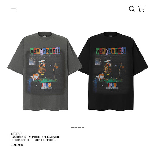 American vintage street T-shirt pure cotton retro men's and women's summer loose half sleeves