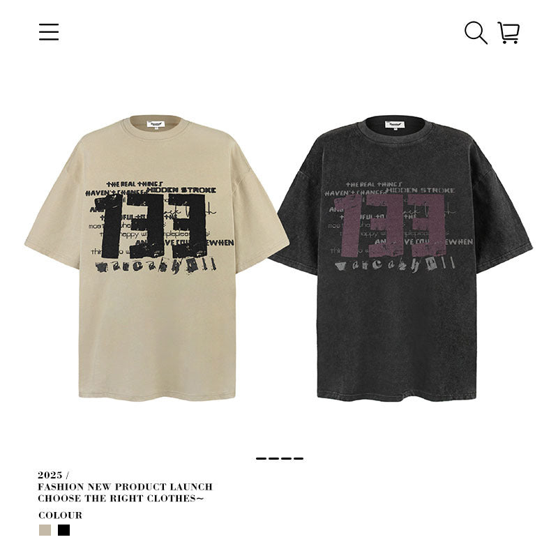 American vintage street T-shirt pure cotton retro men's and women's summer loose