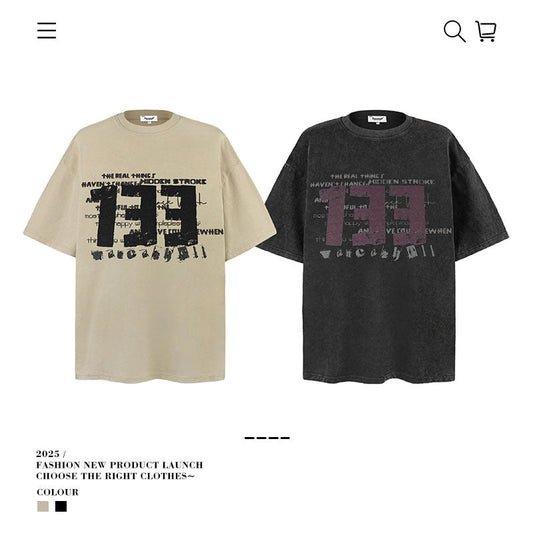 American vintage street T-shirt pure cotton retro men's and women's summer loose
