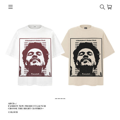 American vintage street T-shirt pure cotton retro men's and women's summer loose