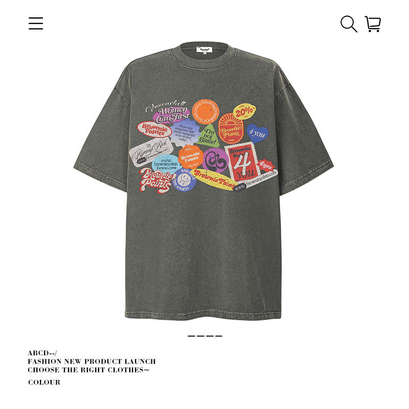 American vintage street T-shirt pure cotton men's and women's summer loose half-sleeves