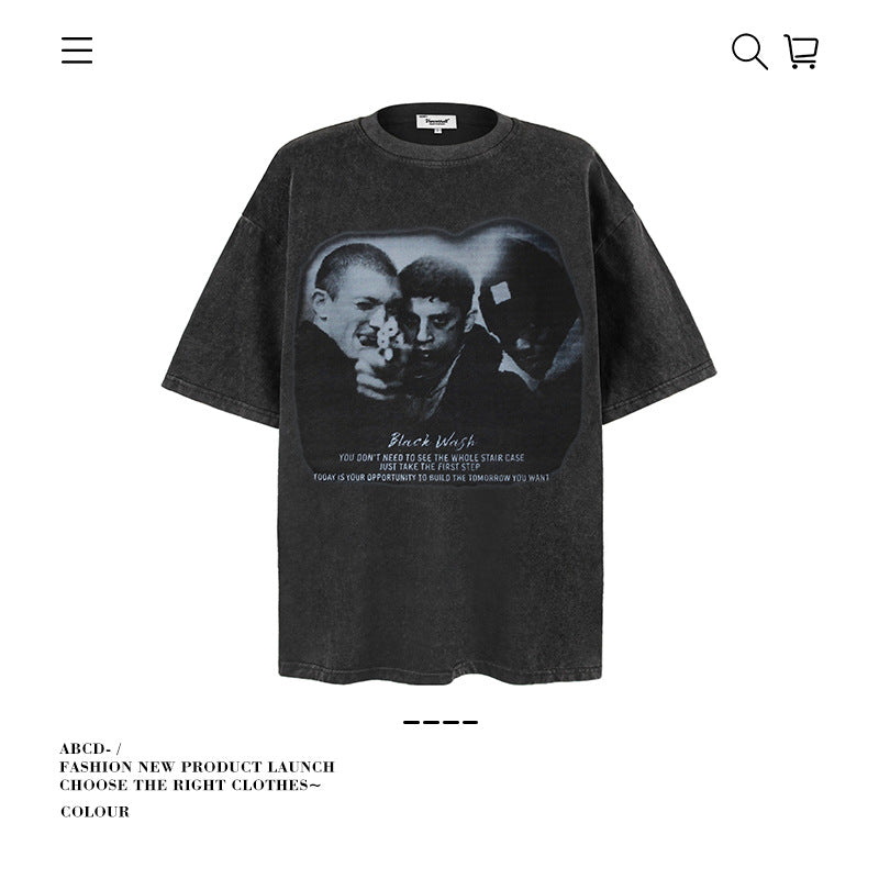 American vintage street T-shirt men's loose cotton