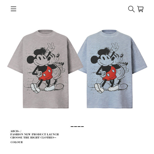 American vintage street T-shirt pure cotton men's and women's summer loose