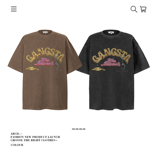 American vintage street T-shirt pure cotton retro men's and women's summer loose