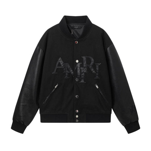 Amiri Jacket Autumn/Winter AMI Embroidered Alphabet Baseball Jacket for Men and Women