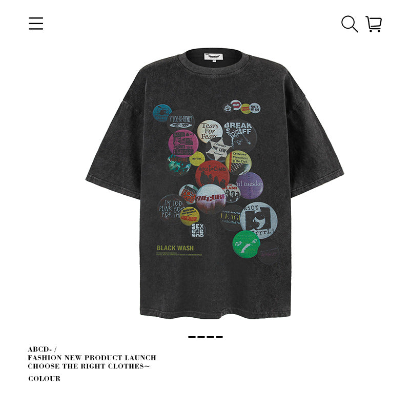 American vintage street T-shirt pure cotton retro men's and women's summer loose