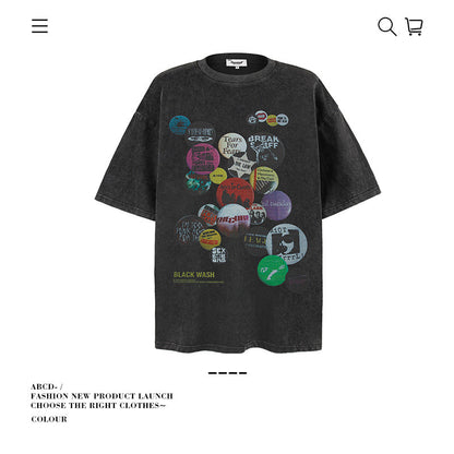 American vintage street T-shirt pure cotton retro men's and women's summer loose