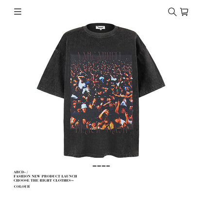 American vintage street T-shirt cotton retro character print men and women summer loose half sleeve
