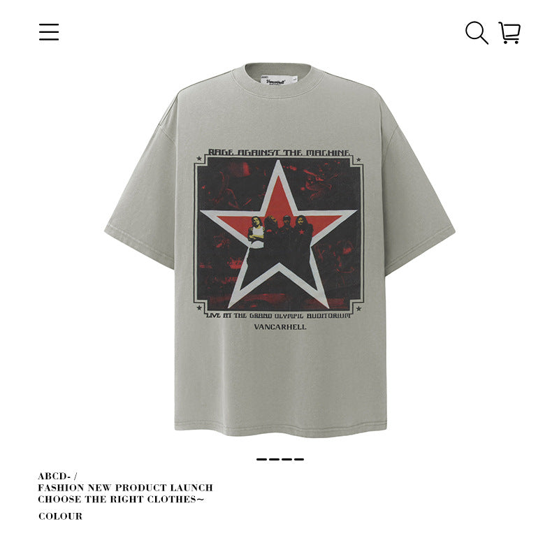 American vintage street T-shirt pure cotton retro men's and women's summer loose half sleeves