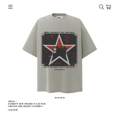 American vintage street T-shirt pure cotton retro men's and women's summer loose half sleeves