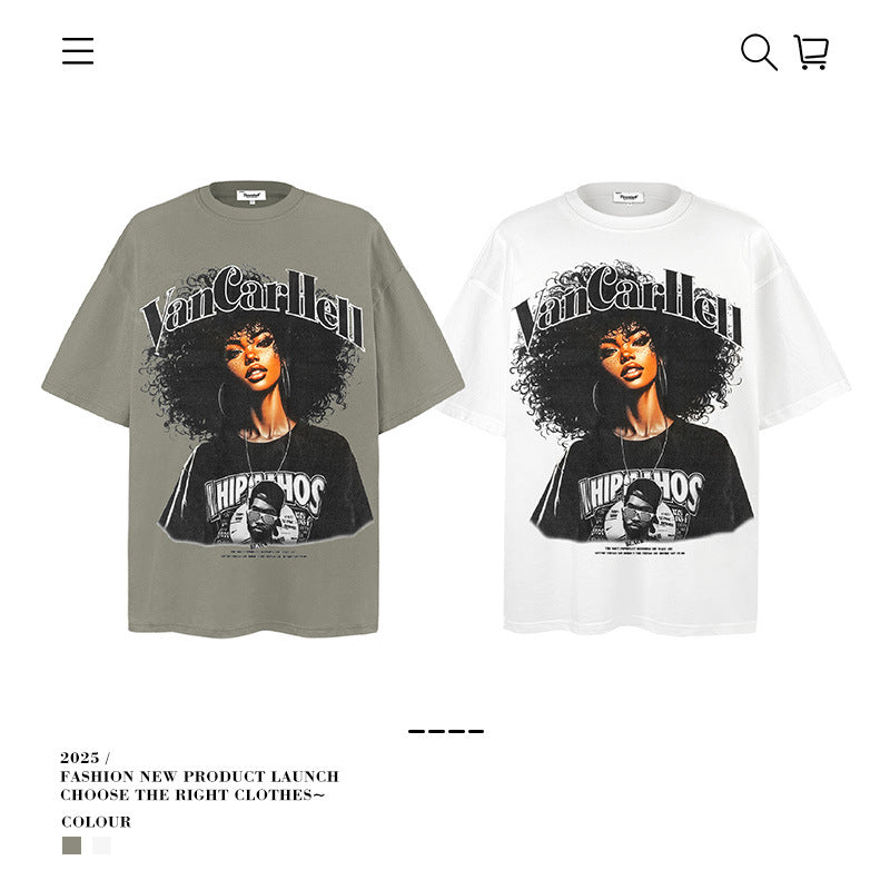 American vintage street T-shirt pure cotton men's and women's summer loose