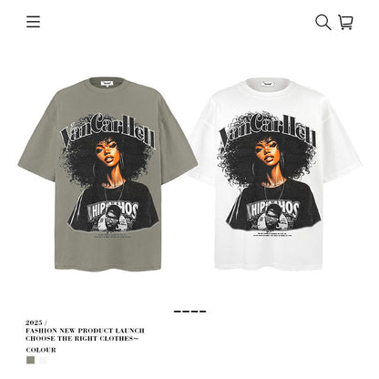 American vintage street T-shirt pure cotton men's and women's summer loose